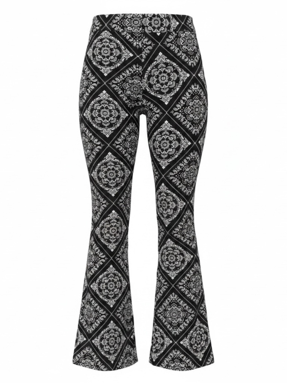 Womens Black & White Patterned Flare Pants